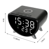Sveglia LED intelligente con caricabatterie Qi da 15 W, termometro e 3 sveglie | Orologio USB per camera da letto | SZ07-15W-BR