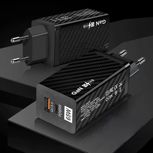 GAN | 65W hurtig vægoplader med USB- og USB-C PD 3.0-porte