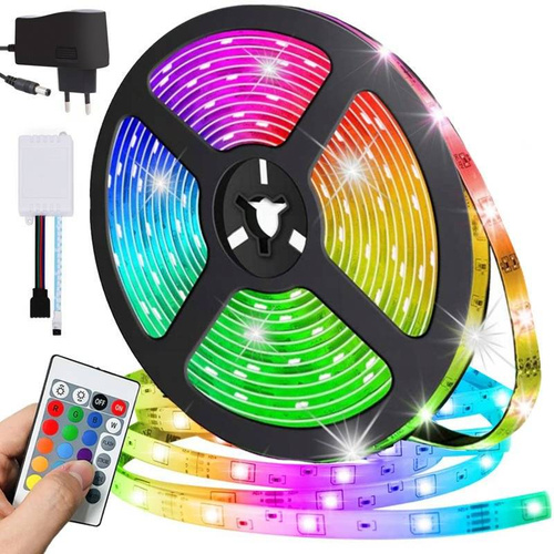 IP44 Wasserdichter RGB LED Streifen 5m | Farbwechsel LED Band mit IR Fernbedienung | Flexibel LED Lichtband für Beleuchtung von Haus