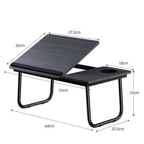 Tavolo pieghevole per laptop con angolo di inclinazione regolabile | Tavolo funzionale con piano aggiuntivo | Supporto per letto mobile | LFD-5532-BK