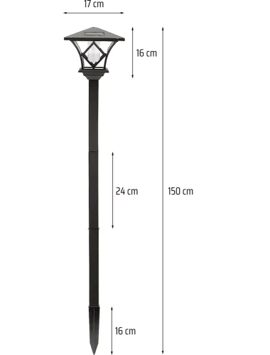 Lâmpada solar - poste de jardim TYD-H1.5M | Lanterna de jardim, poste, lâmpada solar | 150cm, 600mAh