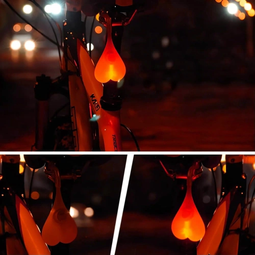 Lumină spate pentru bicicletă cu LED în formă de inimă | Lumină din silicon impermeabilă cu trei moduri de funcționare | DKD-032