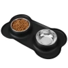 SBL-292-PRETO | Tigela dupla para animais de estimação | Tigela com almofada antiderrapante de silicone | Conjunto de duas tigelas de metal