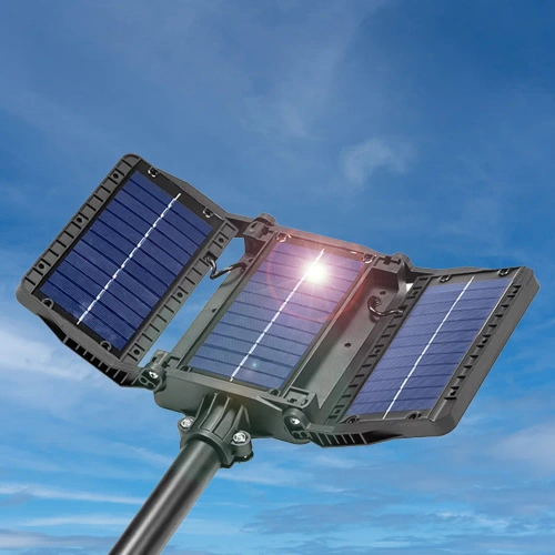 LD-W786 | Kerti LED napelemes lámpa mozgás- és szürkületérzékelővel IP65 | 3 állítható panel | 360 COB LED | IR távirányító