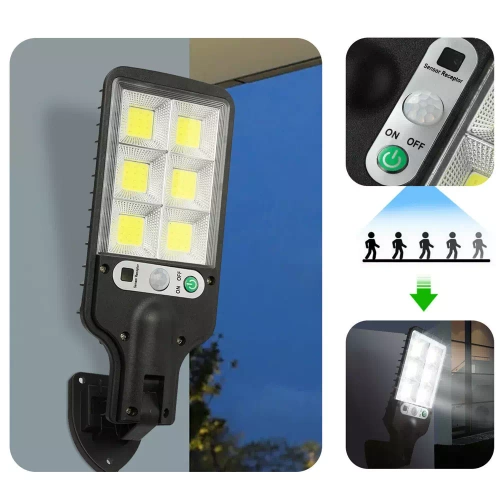 LD-616B-72COB | Garden solar lamp with twilight and motion sensor | IP65, 72 COB LEDs, IR remote control