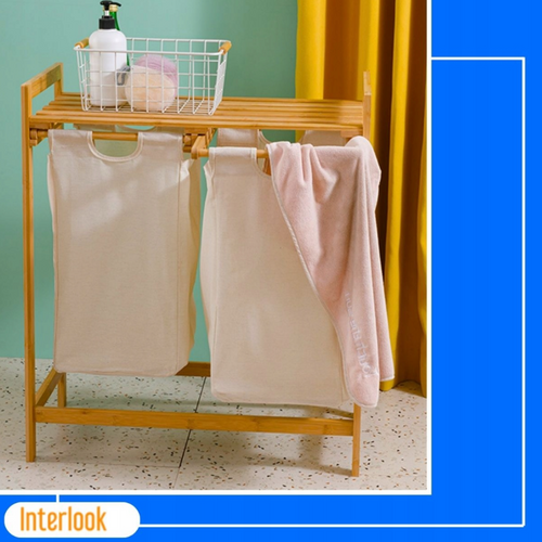 NZ-2BS-Bamboo | Double laundry basket with cabinet | Bamboo