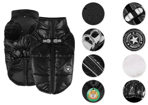 Winter Hundejacke mit integrierten Geschirr | Größe M | warm, wasserdicht | PET-017S-BK