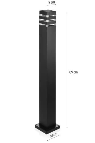 LLS-90CM | Stående havelampe, firkantet aluminiumsstolpe, matsort 90cm | Strømforsyning 230V, E27 stikdåse