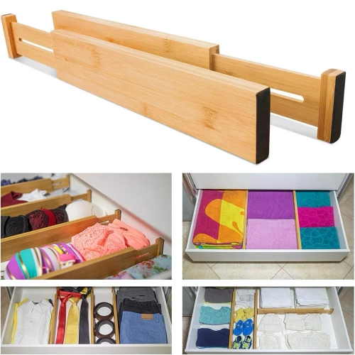 Organizador de cajones para muebles | Divisores de cajones de bambú | Compartimentos expandibles | KBT-D456