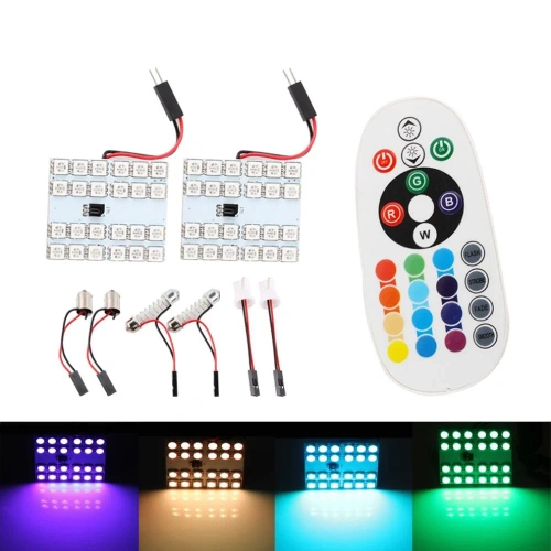 Комплект світлодіодної панелі RGB | 2 LED панелі 24 SMD 5050 RGB | Кольоровий пульт | Адаптери C5W і W5W