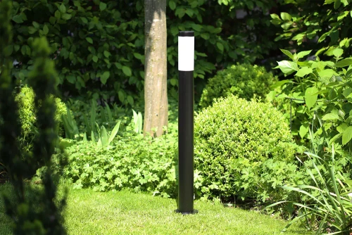 LLR-90CM | Álló kerti lámpa, kerek oszlop E27 izzóhoz | Tápegység 230V, rozsdamentes acél | Matt fekete, 90 cm