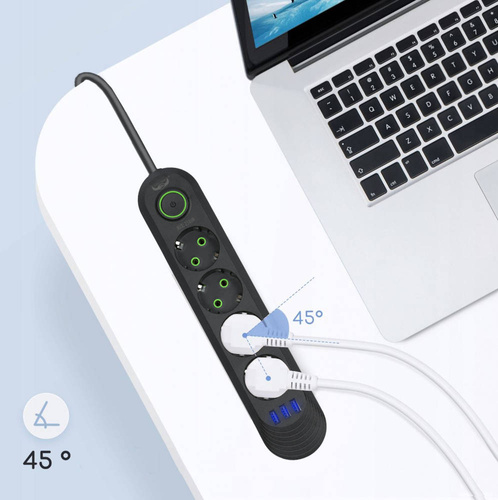 LH-F04U | Power strip 3 m | 4 sockets + 3x USB | black