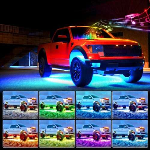 LED apatinis apšvietimas | Lanksčios RGB juostos | Bluetooth ryšys su telefono programėle | Dirželio ilgis: 90 cm x 2 ir 120 cm x 2