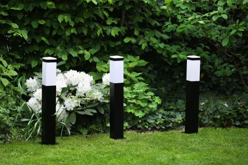 LLF-65CM | Lámpara de jardín de pie, poste cuadrado para bombilla E27 | Fuente de alimentación 230V, acero inoxidable | Negro mate, 65cm