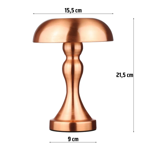 HJA24-A-KOBBER | Champignon LED bordlampe | Trådløs lampe til hotel, restaurant | Natberøringslampe