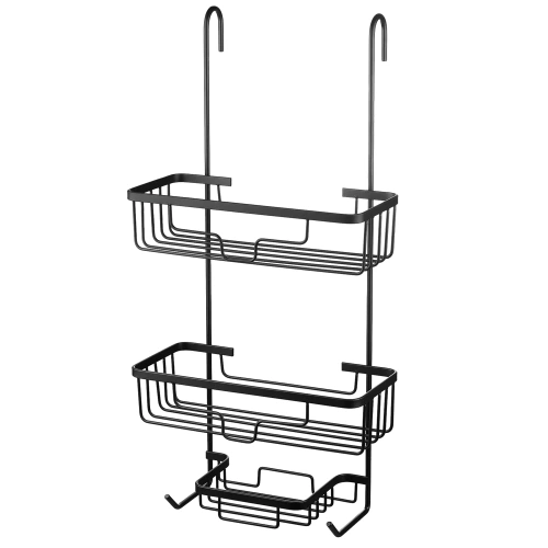 MJ2568-NOIR | Etagère de salle de bain en métal | Etagère de douche noire sur la fenêtre de la cabine