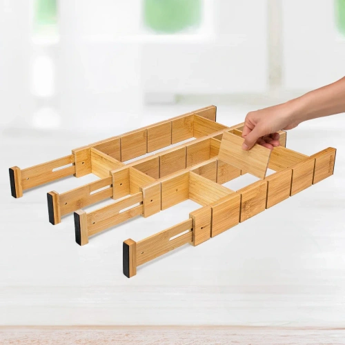 Organizzatore per cassetti per mobili | Separatore per cassetti regolabile | Separatore in bambù con 9 divisori | Modello KBT-W566