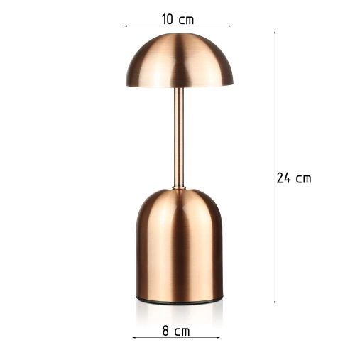 Lampă de noapte wireless cu baterie încorporată de 2000 mAh | Lampă de masă modernă cu putere și culoare a luminii reglabile | YG-D019-Cupru