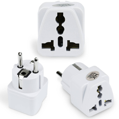 AD-DE89 | Universal Reisestecker Reiseadapter | Reise-Steckdosenadapter für Euro/DE/PL Steckdose und US/UK/China Stecker | weiss