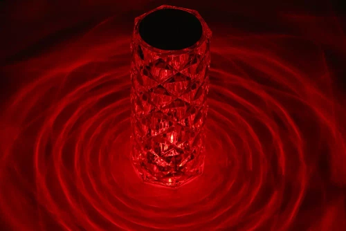 RPL-C16-RVB | Lampe de table LED en cristal | motif rose | 16 couleurs RVB, écran tactile, télécommande, câble USB-C, batterie 2000mah
