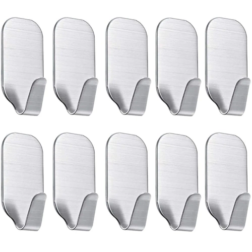 BXV-10PCS-ARGENT | Crochet de meuble | Manche en acier de bain en plastique | Crochet autocollant pour torchons, serviettes, accessoires de cuisine