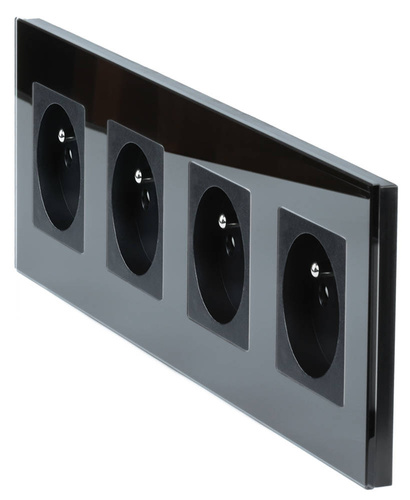 SC80-4 | Set of quadruple frame + 4x 230V earthed plug socket | Tempered glass | Black