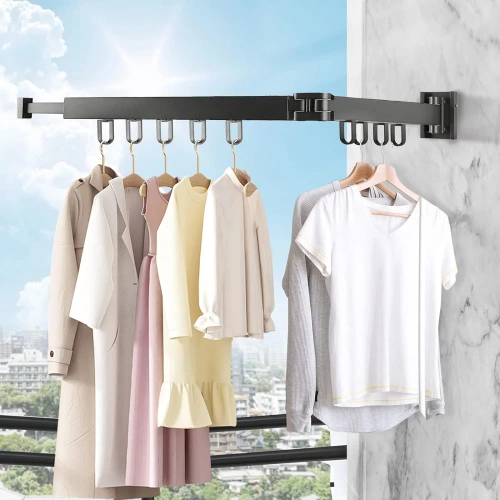 LYJ-D60-GRIGIO | Appendiabiti pieghevole | Asciugatrice pieghevole | Guida a muro con ganci