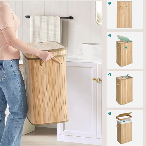 UYL-80L-LIBR | Natural laundry basket | Bamboo toy box | Wooden clothes basket | Single-chamber laundry basket for the bathroom