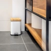 GY-TF5L | Poubelle de salle de bain | carré, couvercle en bambou, pédale | 5 litres, blanc