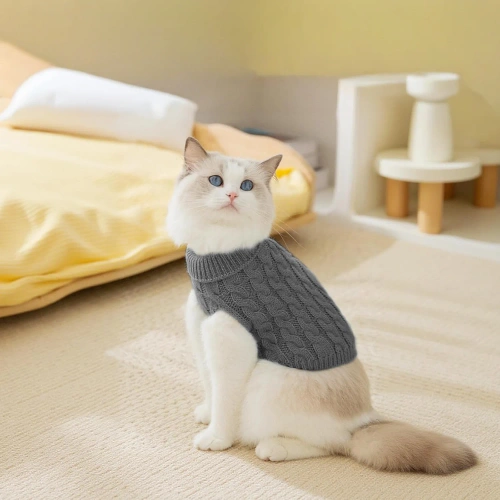 Maglione in maglia morbida ed elastica per cane o gatto | taglia S | collo alto, ideale per l’inverno | PET-014S-grey