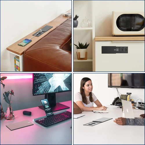 Einbau-Steckdosenelement mit verschiebbarer Abdeckung | Doppelsteckdose mit USB PD Ladegerät | schwarz | JX-S328-BLACK