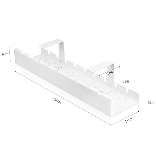 CWT-O1 | Organizer per cavi sotto il piano della scrivania 50 cm | Cestello, guida, maniglia | Bianco