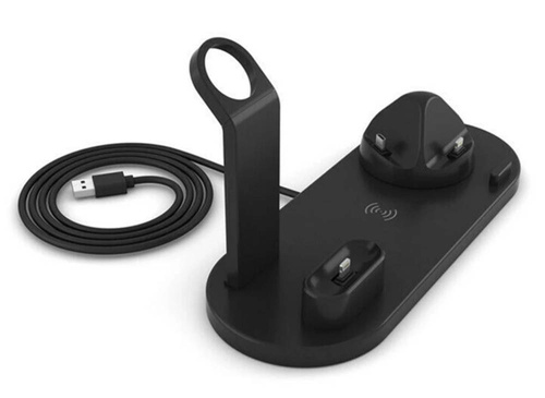 WD-02 | QI dokas, skirtas Apple iPhone Airpods Watch | 15W belaidis įkroviklis | 3 kištukai - USB-C / Lightning / Micro USB