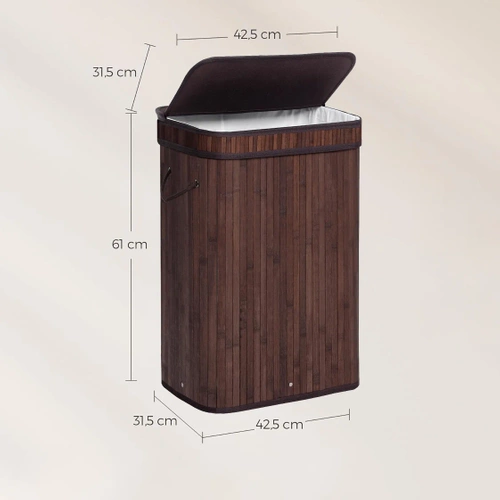 UYL-80L-DABR | Brown laundry basket | Bamboo toy box | Wooden clothes basket | Single-chamber laundry basket for bathroom