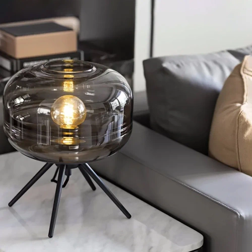 BH-233-NOIR | Lampe de chevet élégante avec abat-jour en verre | Lampe de table moderne en verre