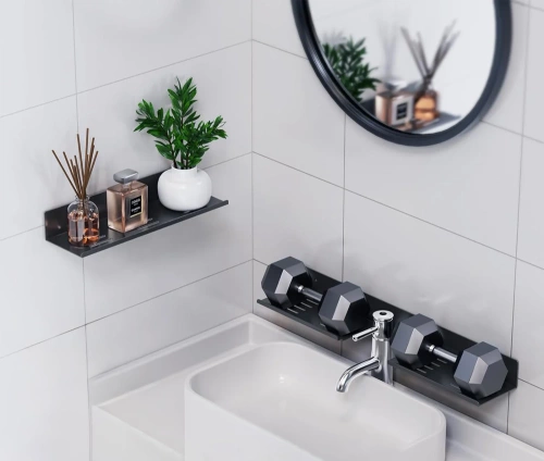 BDS-L80CM-B | Estante de baño metálico | Estante de ducha negro 80cm | Estante colgante