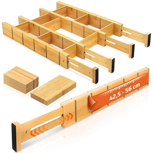Organizador de cajones para muebles | Separador de cajones ajustable | Separador de bambú con 9 divisores | KBT-W566