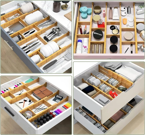 Organizzatore per cassetti per mobili | Separatore per cassetti regolabile | Separatore in bambù con 9 divisori | Modello KBT-W566