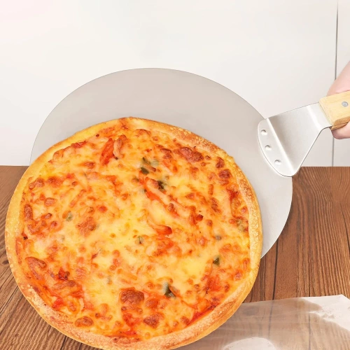 MD-120-ARGENT | Pelle à pizza en acier | Pelle à pain et à pâtisserie | Spatule de poêle ronde