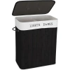 Wäschekorb | 100 l | zweigeteilt, aus Bambus und Holz, auch als Spielzeugbox geeignet | schwarz | ZYL-100L-BLACK