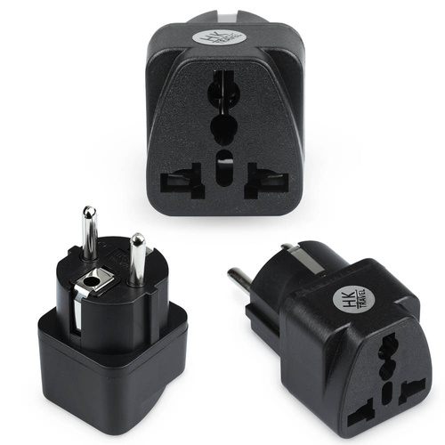 AD-DE89 | Universal Reisestecker Reiseadapter | Reise-Steckdosenadapter für Euro/DE/PL Steckdose und US/UK/China Stecker | schwarz