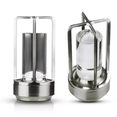 LED-Tischleuchte für Camping | integrierter Akku 2.000 mAh, Touch-Bedienfeld, 3 Lichtfarben, dimmbar | silber | HJA27