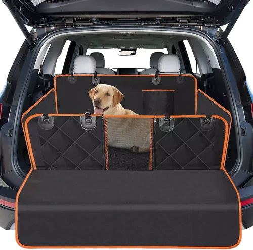 Kofferraum-Schutzmatte | wasserdichter Bezug für Tiertransport, mit Tasche und abnehmbarem Mesh-Netz | schwarz | DM-021