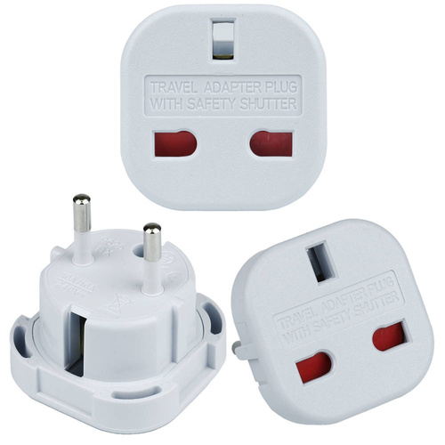 AD-EU96 | Reisestecker Reiseadapter | Reise-Steckdosenadapter für Euro Steckdose und England Stecker | weiss