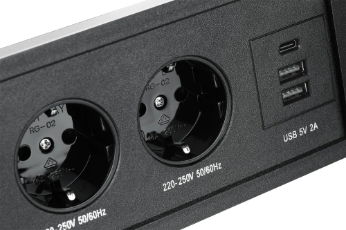 Tomada de embutir para bancada com tampa deslizante | tomada dupla com carregador USB PD | preto | JX-S328-BLACK