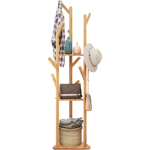 BYY-502-YW | Clothes rack with shelves | light bamboo