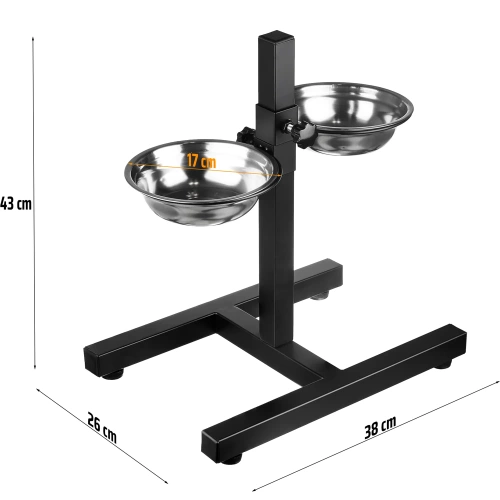LDB-2ML-NEGRO | Cuenco doble para comida y agua | Cuencos con soporte ajustable para perro o gato