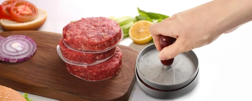 HM-S117-STŘÍBRNÁ | Forma na burgery | Lis na maso | Forma na přípravu masa na gril