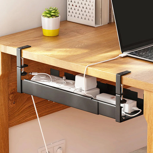 CWT-O3 | Adjustable organizer for cables under the desk top 29-53 cm | Basket, guide, handle | Black