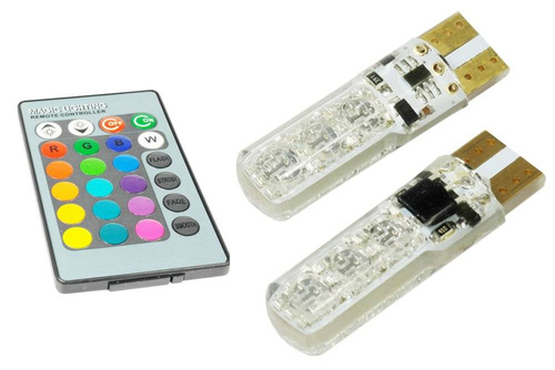 W5W T10 RGB LED blister med farveskiftende controller